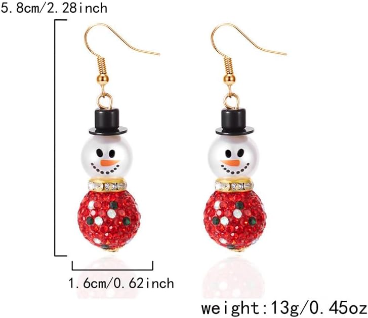 Snowman Earrings for Women Dainty Crystal Snowman Dangle Earrings Red Green Christmas Pearl Earrings Christmas Holiday Jewelry Gifts Costume Accessories - Image 7