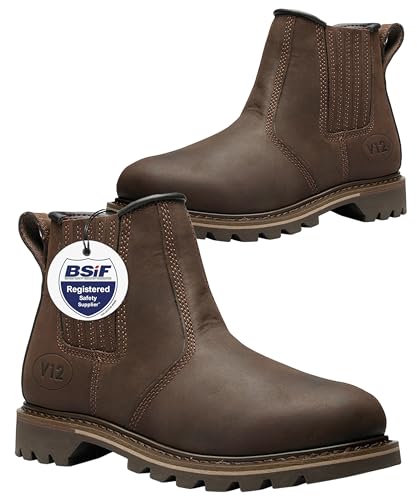 V12 Rancher V1261 Chelsea Boots for Men – Slip On Dealer Boots – Oiled Leather, Heat & Slip Resistant Outsole, Breathable Lining, Comfort Footbed – Brown Non-Safety Work Boots, Size UK 10