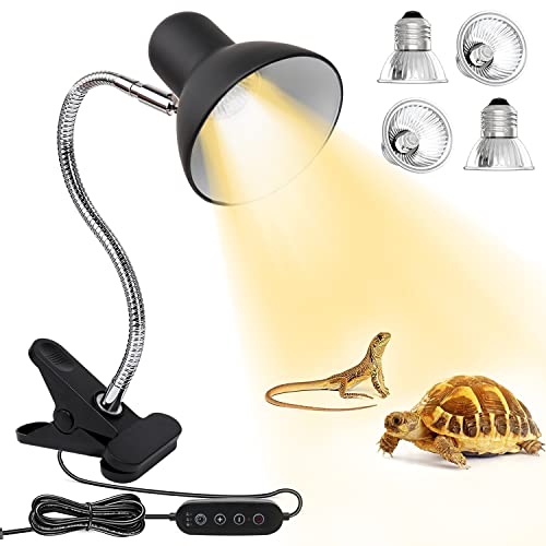 Lampe chauffante pour reptiles avec fonction de mesure du temps,tortues de terrarium à lampe chauffante UVA UVB avec clips rotatifs à 360°Lampes E27 25w*2 + 50w*2 pour reptiles, lézards,serpents