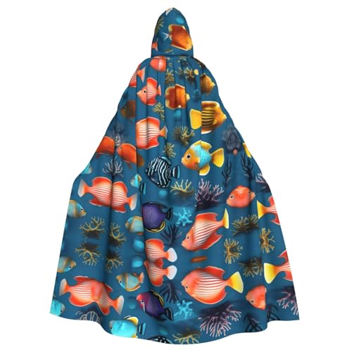 Cape à capuche poisson de récif avec motif imprimé coloré et coupe longue adulte