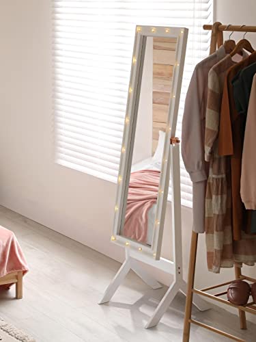 Luxfurni Floor & Full Length Mirrors, Large Free Standing Body Mirror With Lights, Tall Cheval Mirror For Bedroom (White) #TOP7
