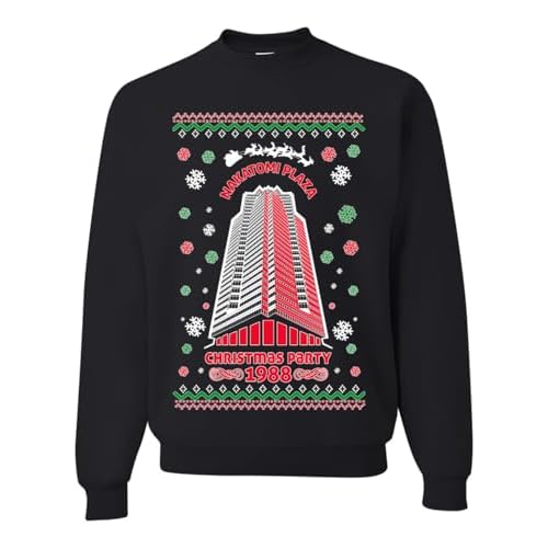 Wild Bobby Nakatomi Plaza Christmas Party 1988 Classic McClane Die Hard Ugly Christmas Sweater Crewneck Sweatshirt, Black 2, S
