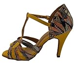 SHUTUP.DANCE Zapatos de baile latino para mujer T-bar talón personalizado suave o suela de goma Sala de baile Tango Salsa, Amarillo, 38 EU