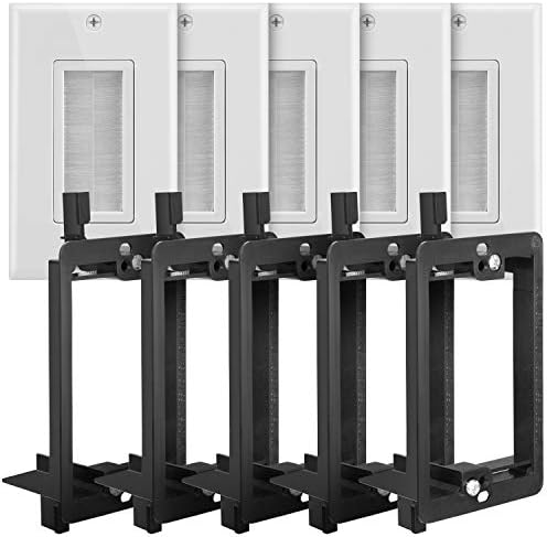 Fosmon (5 Pack) Single Gang Wall Plate, Brush Style Opening Passthrough Cable Plate with Low Voltage Mounting Bracket