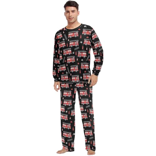 Unisex Pajama Set Long Sleeve Sleepwear Soft 2 Piece Loungewear Cartoon Fire Truck Pj Sets for Women & Men2