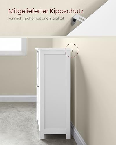VASAGLE Badezimmerschrank, schmaler Badschrank, Beistellschrank, Kommode, mit 4 Schubladen, Schranktür, verstellbare Ablage, 35 x 65 x 90 cm, wolkenweiß LHC042W01