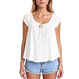 Women's Summer Casual Ruffle Sleeve Square Neck Blouse Pink Flowy Tie Front Tank Top Loose Fit Cute Vacation Beach Shirt for Ladies Girls