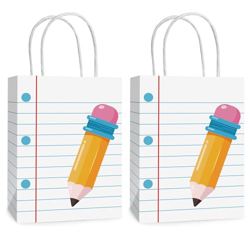 Hxezoc 12 Pieces Back to School Gift Bags with Handle Paper Treat Candy Bag Teacher Appreciation Favor Bags for First Day of School Theme School Classroom Party Decoration Supplies