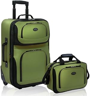 U.S. Traveler Rio Rugged Fabric Expandable Carry-On Luggage Set 2-Piece, Green