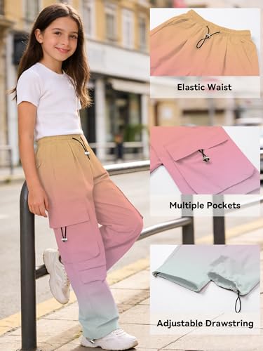 Image of SANGTREE Girls Parachute Pants Loose Lightweight Drawstring Waist Hip Hop Cargo Pants,6-16 Years