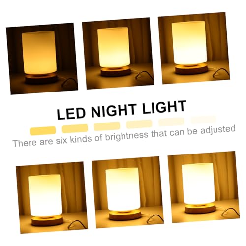 Lámpara de Mesa de Noche LED SHINEOFI Cilíndrica Madera USB miniatura 3