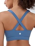Cordaw Pickleball Sports Bras for Women High Support, Molded Cup Crisscross Back High Impact Workout Yoga Bra Blue L
