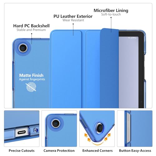 Image of MoKo Trifold Case for Galaxy Tab A9 Plus /A9+ 11 Inch 2023, Blue Wave | Slim Stand Hard PC Translucent Back Shell Smart Cover, Auto Sleep /Wake, Light, Anti-scratch, 2 Adjustable Angle