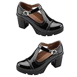 ibasenice Zapatos de Tacón Alto Impermeables para Mujer Punta Redonda Tacón Grueso Color Negro Talla 43 Zapatos Elegantes para Verano y Trabajo