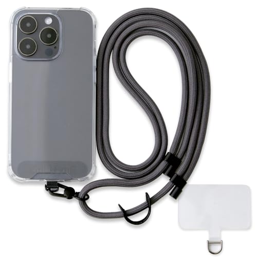 Image of Phone Lanyard Crossbody, Anti Theft Phone Strap with 2 Tether Tabs | With Leather Loop, Premium Metal Buckles, Adjustable Cell Phone Lanyard for Travel, Fits Most Smartphones, Charcoal