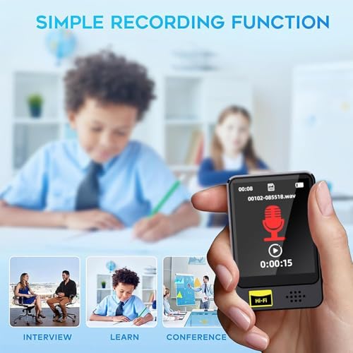 Image of Cason 32GB Mini MP3 Music Player with Bluetooth,Touch Screen, Video Playback - Pocket-Sized MP3 Player for Voice Recording,Fm Radio & Music on The Go-Expanded Up to 128GB (Black)