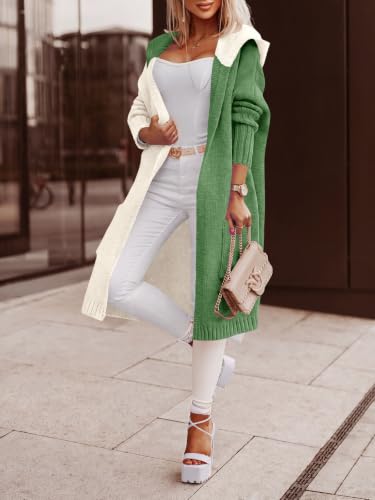 Image of Aoysky Womens Long Cardigans Cable Knitted Open Front Oversized Hooded Outerwear Sweater Coat