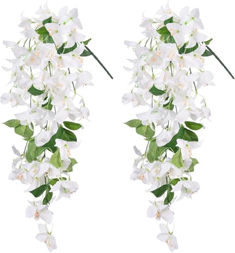 Image of Nutts Artificial Bougainvillea Silk Vines Creepers Hanging Flower Garland for Wedding & Home Decoration, Flower Garland (2, Bougainvillea Creeper (White))