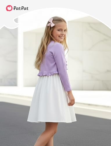 Image of PATPAT Girls Cardigan Bolero Size 4-12 Years Kids Knit Long Sleeve Ruffle Open Front Button Cover Up Cropped Tops for Girls
