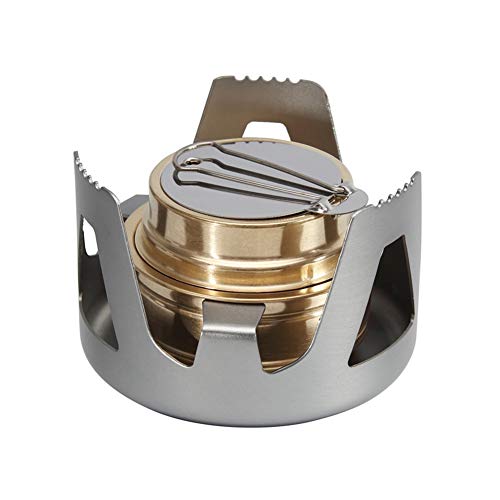 Estufa de alcohol portátil al aire libre,quemador de alcohol de 4.1 x 4.1 x 2.7 pies, juego de utensilios de cocina de camping de plata, estufa de alcohol para camping, senderismo y mochila