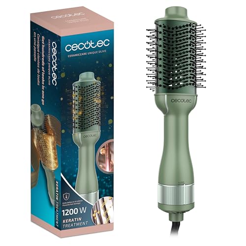 Cecotec Spazzola ad Aria Volumizzante CeramicCare Unique Olive. 1200W, Districa, Asciuga, Dona Volume, Liscia e Ondula, Rivestimento Ceramico con Cheratina e Olio di Argan, 3 Modalità