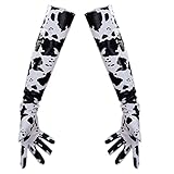 LAQWARM Women's Fashion Long Leather Gloves Faux Lamnskin Unisex warm Faux Leather Black White Cow Print (cow spots 60cm)