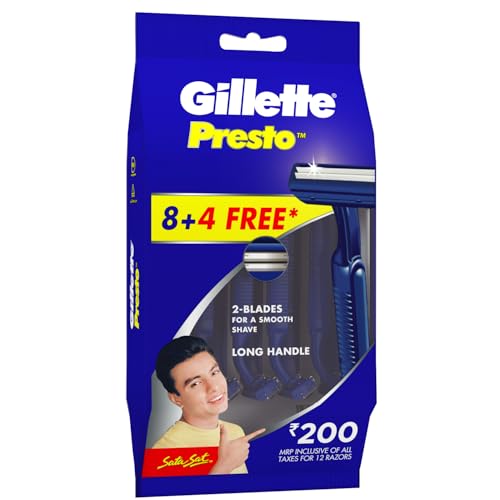 Image of Gillette Presto Manual Shaving Razor (Pack of 8 + 4)