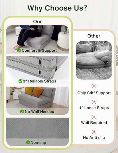 ZonLi Folding Sofa Bed,Convertible Folding Mattress Sleeper Chair,Memory Foam Futon Sofa Couch with Washable Cover,for Living Room,Dorm,Guest Room,Home Office,Loft, Apartment (Grey,Single) - Thumbnail 4