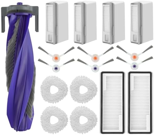 VIEWALL 17 Pack Replacement Accessories Kit Compatible with Narwal Freo X Ultra Robot Vacuum Cleaner, Including 1 Main Roller Brush, 2 Hepa Filters, 4 Mop Pads, 4 Dust Bags, and 6 Side Brushes - Thumbnail 2