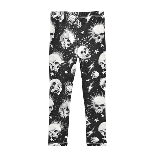 White Skull Lightning Star Girls Leggings Soft Stretch Workout Yoga Dance Pants for Kids Casual Tights2