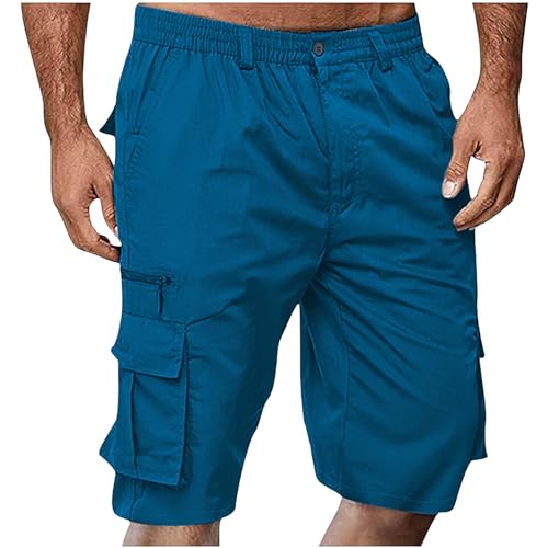 Bermuda homme cargo 6 poches uni avec taille élastique confortable