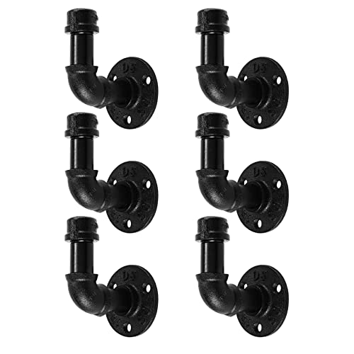 Home Tzh Bathroom Towel Hooks For Hanging 6 Pack Vintage Industrial Pipe Towel Holder Black Wall Mounted Heavy Duty Hook Decorative For Farmhouse Bathroom Kitchen cover