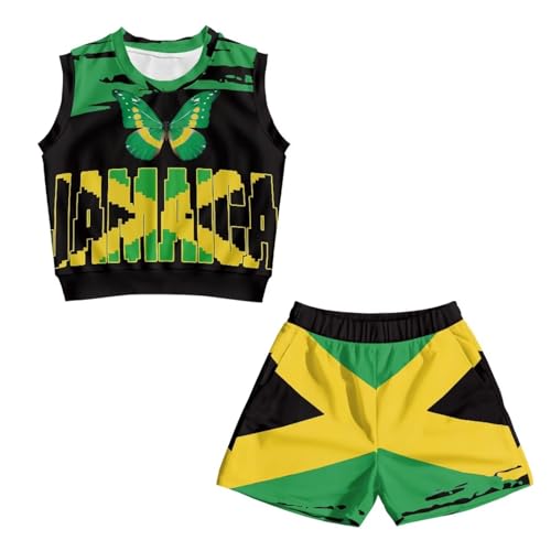 ZFRXIGN Jamaican Shirt Tracksuit Outfit for Girls 5-14 Years 2 Piece Outfit Set Sleeveless Tops Athletic Shorts for Exercise4