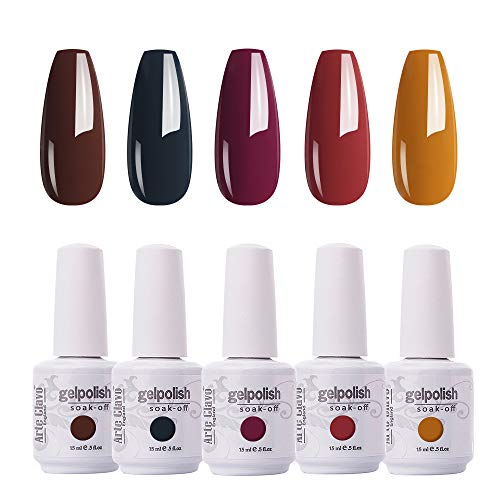 Arte Clavo 15ml Gel Nail Polish Kit-Cozy Campfire Fall Winter Orange Yellow Green Gel Nail Polish Set Colors Collection Set 519 of 5 Colors
