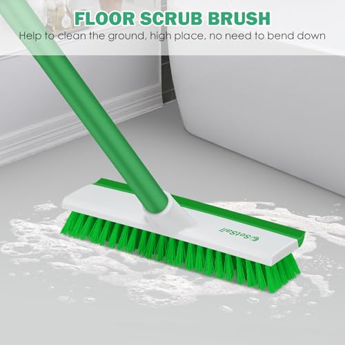 Image of SetSail Floor Scrub Brush with 51-Inch Long Adjustable Handle Brush, Green | 2 in 1 Scrape Brush Stiff Bristle Floor Scrubber for Cleaning Shower Bathroom Garage Kitchen Wall Deck Tub Tile