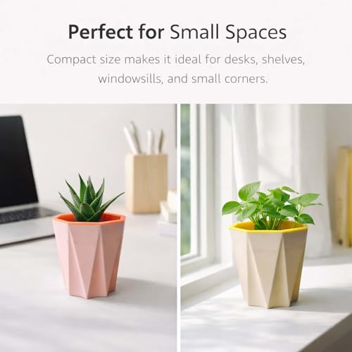 Image of Go Hooked Self Watering Plant Pot (4inch, Pack of 5) | Assorted Plastic Flower Pot with Inner Drainage Insert | Geometric Designer Planter for Indoor Plants, Succulents, Home Decor & Office Table Use