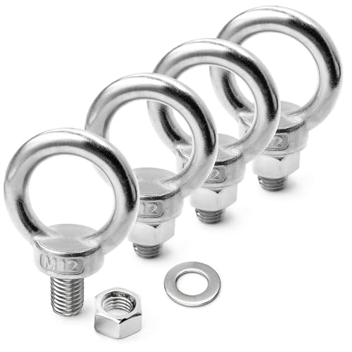 4 Sets M12 x 20mm 304 Stainless Steel Eyebolt Shoulder Lifting Ring