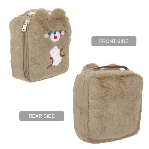 Image of DOITOOL Brown Plush Period Pouch - Large Capacity Cosmetic Bag with Zipper for Menstrual Pad Storage, Compact and Stylish for Girls
