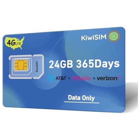 Data SIM Card 24GB 365Days, 4G LTE SIM Card Support for AT&T, T-Mobile and Verizon, USA SIM Card for Security Camera/Router/Mobile WiFi Hotspot, No Contract, 3-in-1 Sim Kit(Activate Needed) Cover