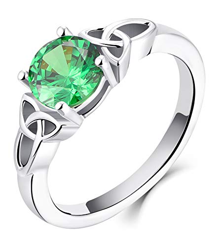 Yl Celtic Knot Rings For Women 925 Sterling Silver Created Emerald 18K White Gold Plated Statement Rings-Size6 #TOP4