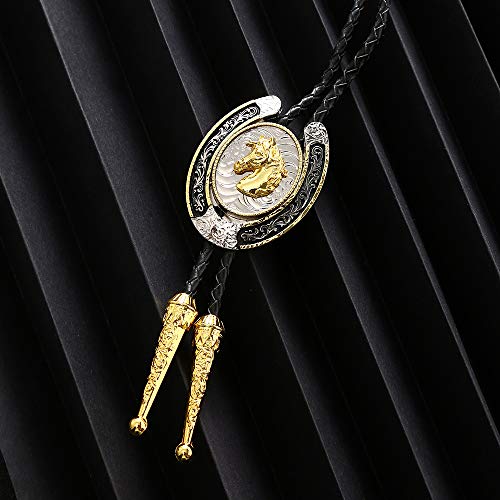 Image of HUABOLA CALYN Bolo Tie for Men- Western Cowboy Native American Golden Horse Bolo Tie