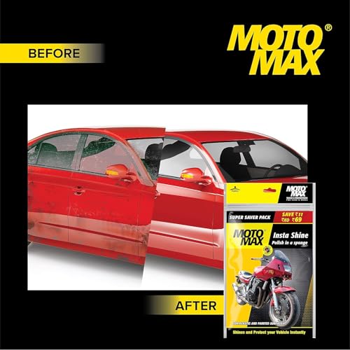 Pidilite Plastic Motomax Instashine Sponge 4 in 1 Zipper Pouch for Paint & Exterior Care, Instantly Cleans & Shines Bikes, Micro-Fiber Sponge to Instantly Remove Oil, Dirt