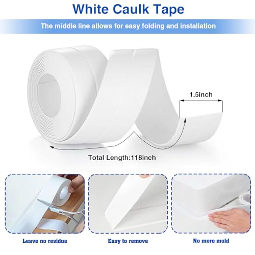 Image of Self Adhesive Sealing Tape, Bathroom Waterproof Sealing Strip, Traditional Sealant Substitute, Suitable for Kitchen, Bathtub, Bathroom, Wall Corner, Decoration and Renovation (A, 1.5 inch x 10Ft)