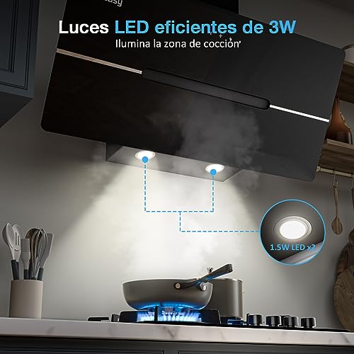 Campana Extractora Inclinada 90 cm 578m³/h Suction 3 Niveles de Potencia Recirculación Filtro de Carbono de Touch Control,Negro - imagen 4