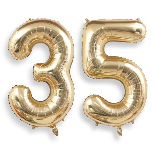 Image of AULE 40 Inch Large 35 Balloon Numbers Light Gold, Big Foil Number Balloons, Giant Helium 53 Happy Birthday Party Decorations for Man and Women, Huge Mylar Anniversary Party Supplies
