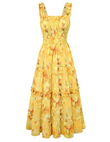 Image of Scarlet Darkness Floral Dress for Women 2026 Flowy Sundress Smocked Cottagecore Dresses