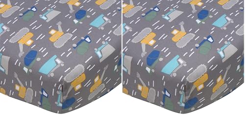 Image of Gerber Baby Boys Girls Neutral Newborn Infant Baby Toddler Nursery 100% Cotton Fitted Bedding Crib Sheet, Trucks Grey, 28 inch x 52 inch (Pack of 2)