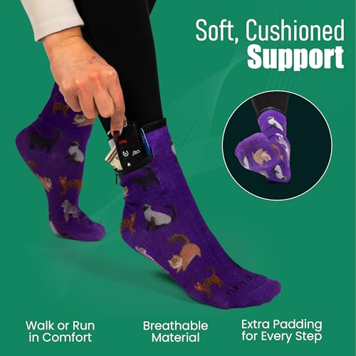 Image of Zipper Sock Wallet - Cotton & Polyester Zipper Socks with Pockets - Fits shoe size 6-13