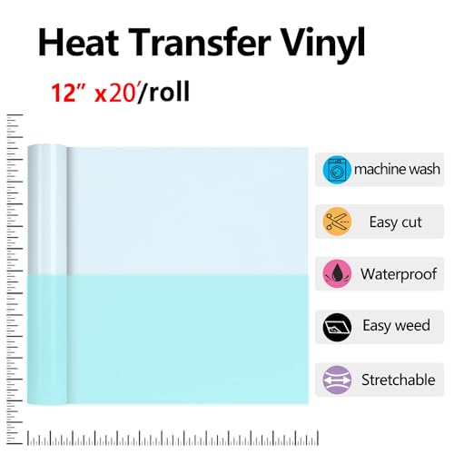 Image of HTVVETUR Glow in The Dark HTV Heat Transfer Vinyl Roll 12 Inch by 20 Feet Iron on DIY for T-Shirt PU Stretch Elastic HTV Vinyl (Dark in Glow Light Blue, 20FT)