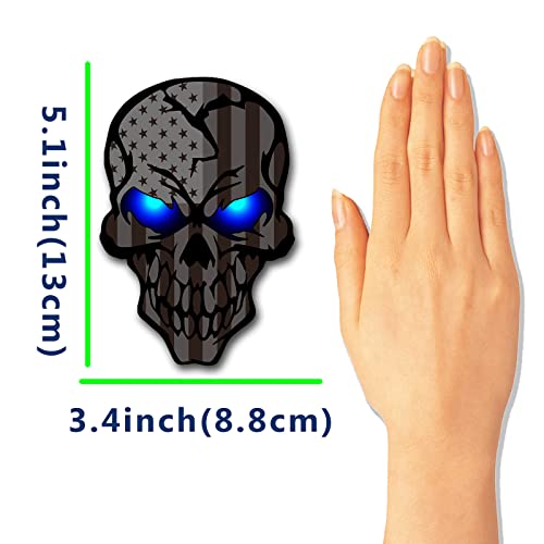 Image of 2 Pack 5.1 inchReflective All Black American Flag Skulls Sticker, Skull Decal with Black US Flags, UV Fade Resistant Vinyl Car Flags Stickers for Trucks Jeep Van Women Men Motorcycle Laptop Bumper Decals